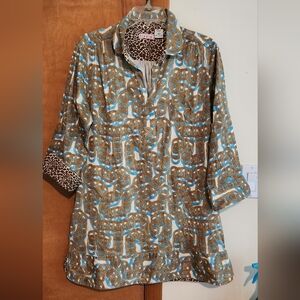 Tizzie Blue And Brown Geometric With Animal Patterned Tunic